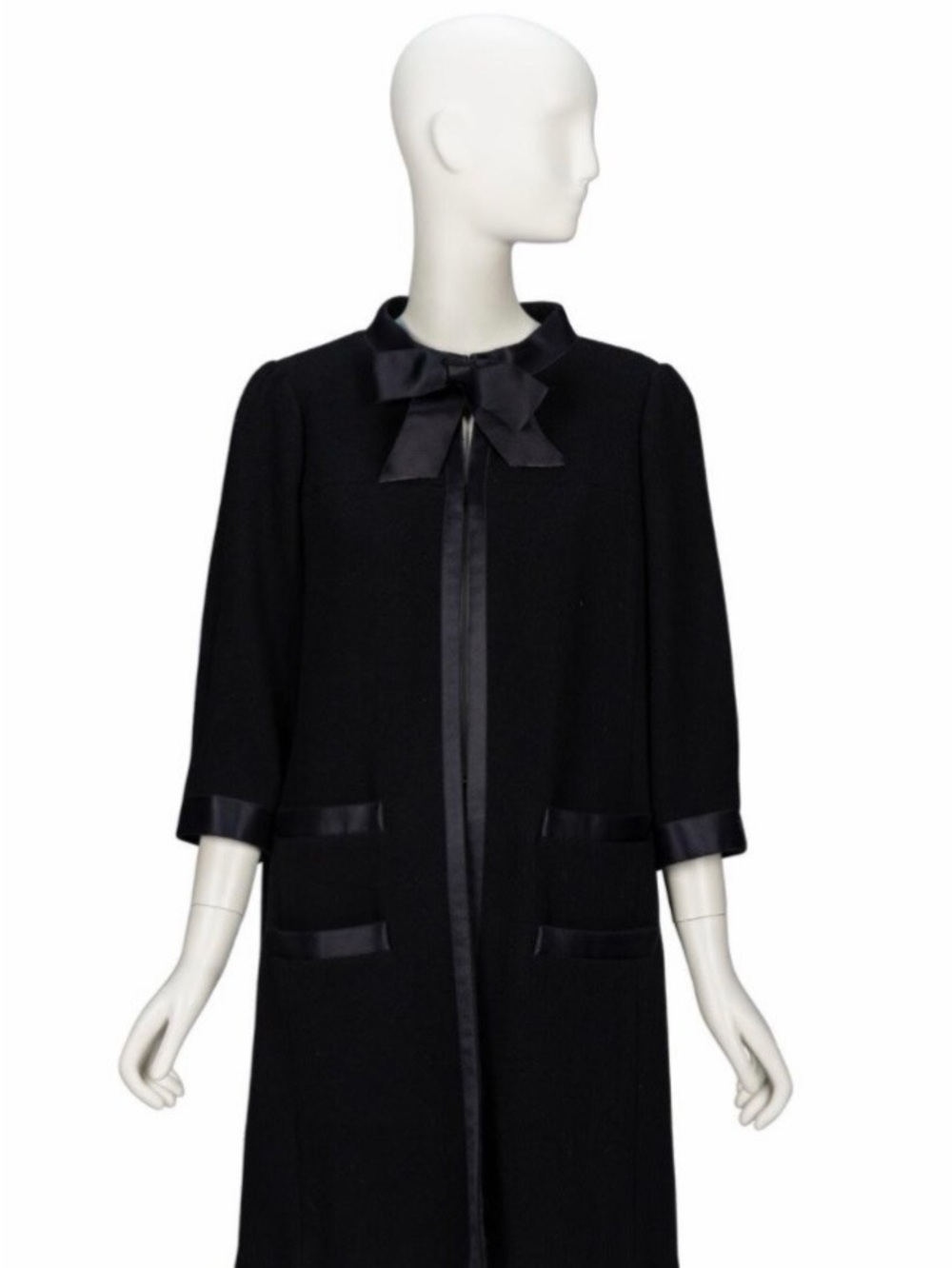 CHANEL Black Satin-Trim Bow Coat
